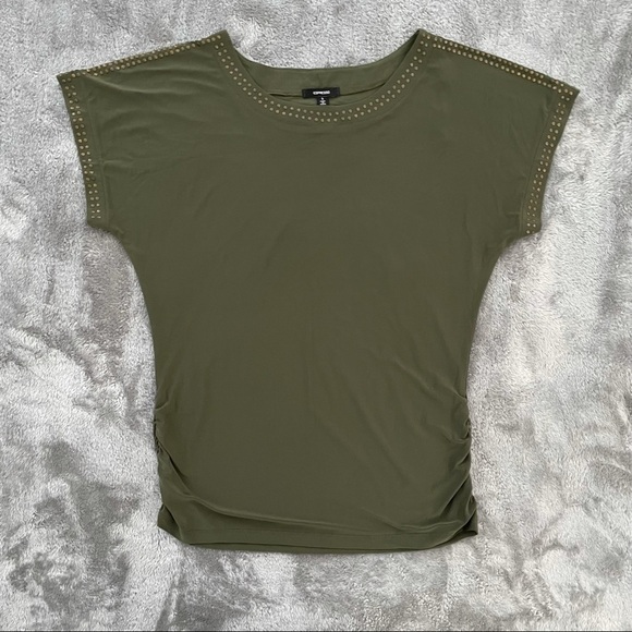 Espresso Olive Green Studded Crew Neck Top Small - Picture 1 of 7